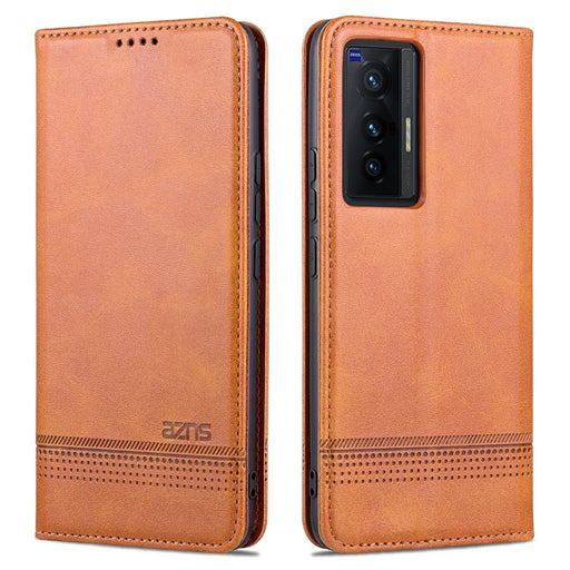 AZNS Durable Wallet Design PU Leather Shockproof Phone Cover Case for vivo X70 - Brown - 1