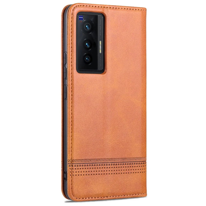 AZNS Durable Wallet Design PU Leather Shockproof Phone Cover Case for vivo X70 - Brown - 3