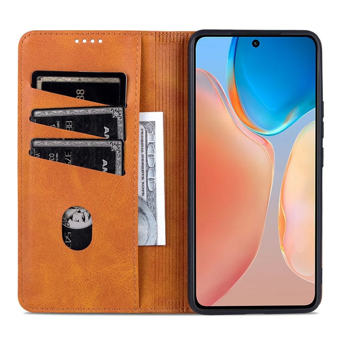 AZNS Durable Wallet Design PU Leather Shockproof Phone Cover Case for vivo X70 - Brown - 4