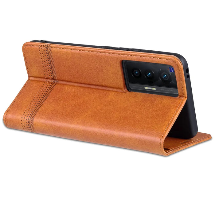 AZNS Durable Wallet Design PU Leather Shockproof Phone Cover Case for vivo X70 - Brown - 6