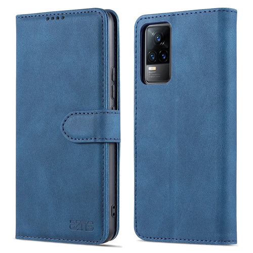 AZNS Anti-Scratch Wallet Design Phone Case Shockproof Flip Phone Cover with Stand for vivo V21e 4G / vivo Y73 - Blue - 1