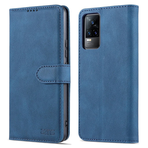AZNS Anti-Scratch Wallet Design Phone Case Shockproof Flip Phone Cover with Stand for vivo V21e 4G / vivo Y73 - Blue - 1