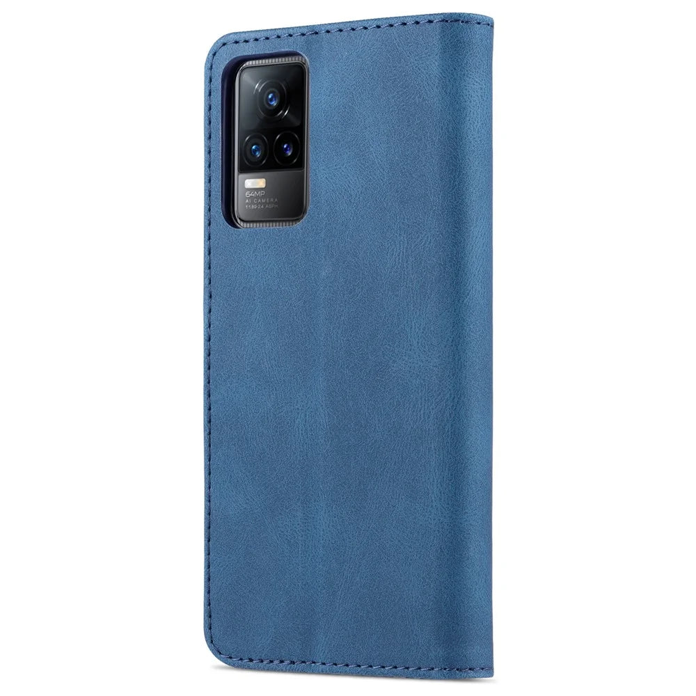 AZNS Anti-Scratch Wallet Design Phone Case Shockproof Flip Phone Cover with Stand for vivo V21e 4G / vivo Y73 - Blue - 3