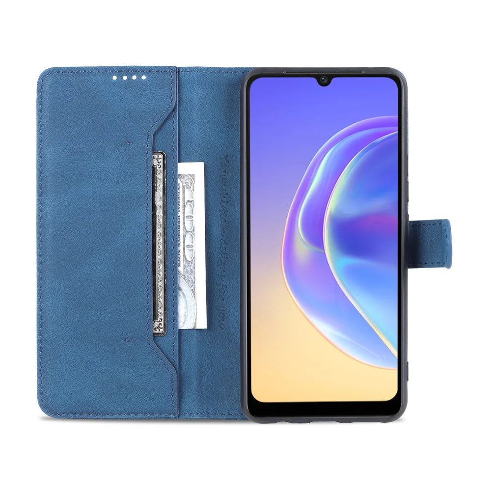AZNS Anti-Scratch Wallet Design Phone Case Shockproof Flip Phone Cover with Stand for vivo V21e 4G / vivo Y73 - Blue - 4