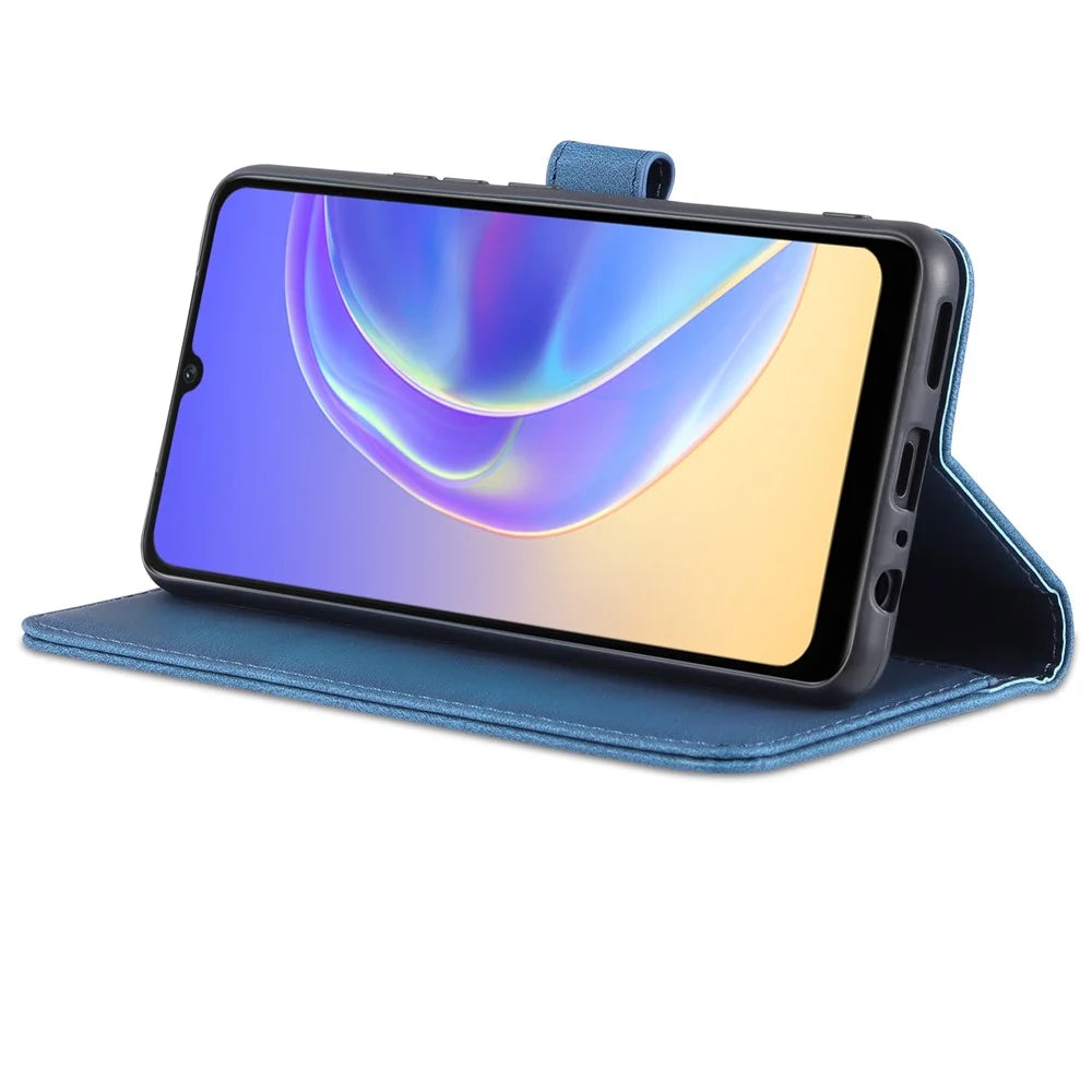 AZNS Anti-Scratch Wallet Design Phone Case Shockproof Flip Phone Cover with Stand for vivo V21e 4G / vivo Y73 - Blue - 5