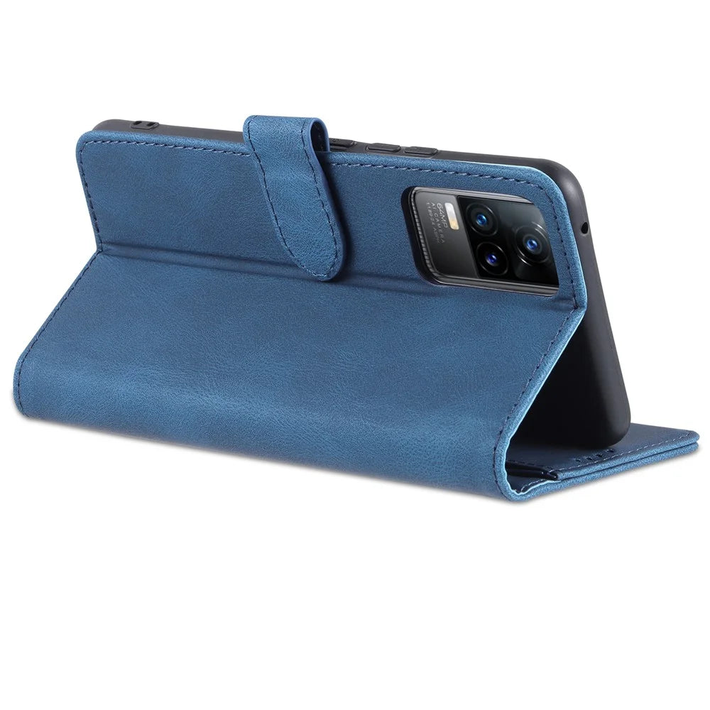 AZNS Anti-Scratch Wallet Design Phone Case Shockproof Flip Phone Cover with Stand for vivo V21e 4G / vivo Y73 - Blue - 7