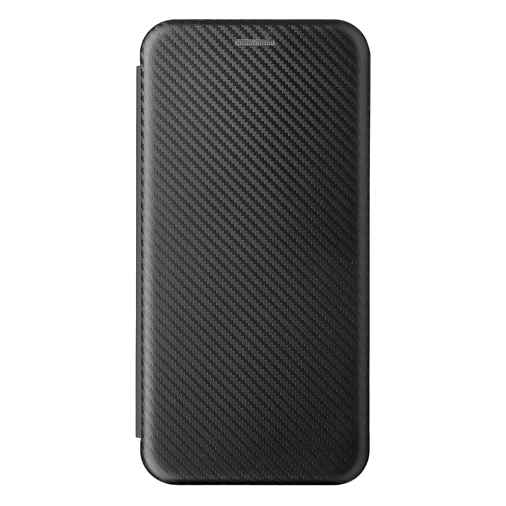 Carbon Fiber Texture Auto-absorbed Leather Stand Phone Shell Case with Ring Strap for Realme 8i - Black - 2