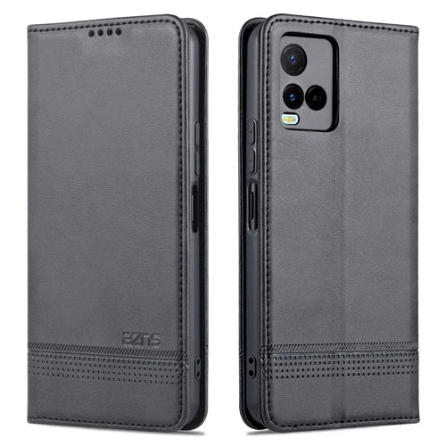 AZNS Shockproof Wallet Stand Design Magnetic Auto Closing PU Leather Phone Case Cover for vivo Y21/Y33s - Black - 1