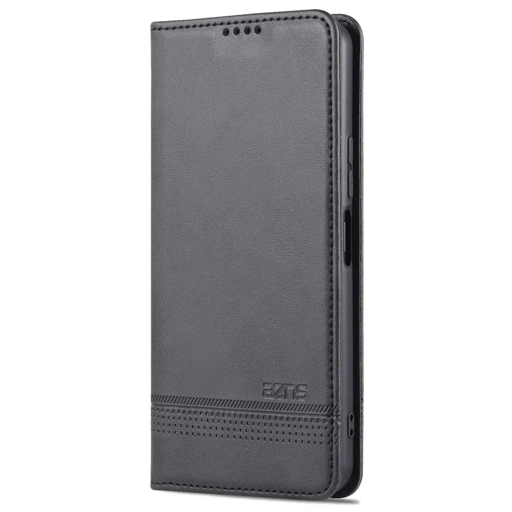 AZNS Shockproof Wallet Stand Design Magnetic Auto Closing PU Leather Phone Case Cover for vivo Y21/Y33s - Black - 2