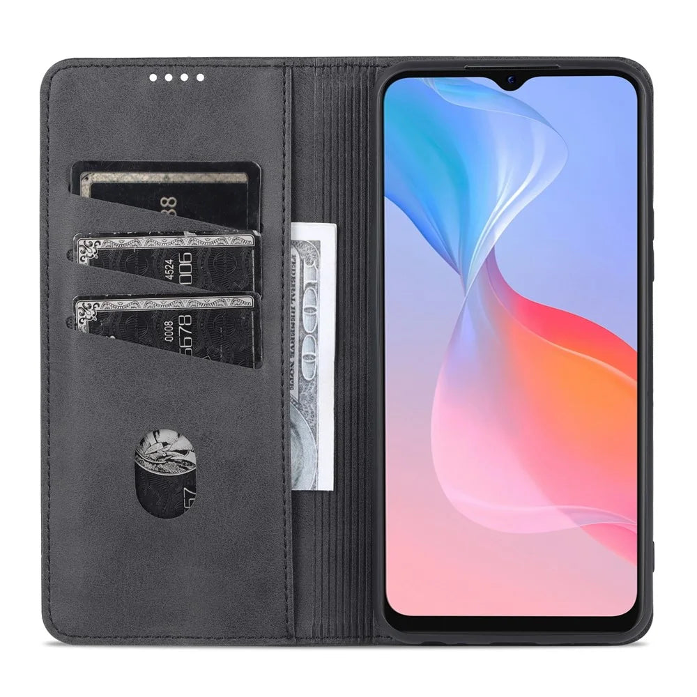 AZNS Shockproof Wallet Stand Design Magnetic Auto Closing PU Leather Phone Case Cover for vivo Y21/Y33s - Black - 4