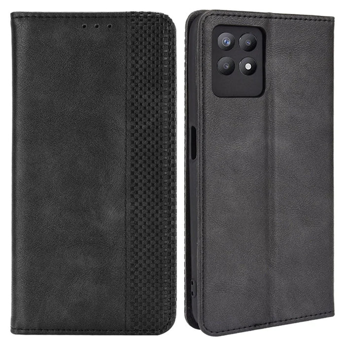 For Realme 8i Retro Textured Surface Shockproof Wallet Stand Well-Protected Phone Leather Case - Black - 1