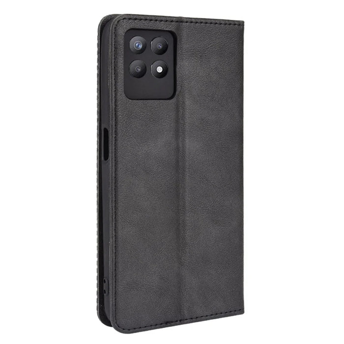 For Realme 8i Retro Textured Surface Shockproof Wallet Stand Well-Protected Phone Leather Case - Black - 3