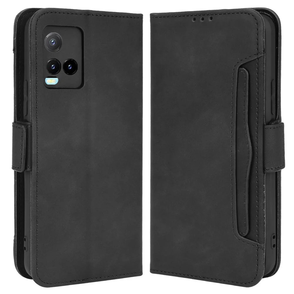 For vivo Y33s 4G / Y21 / Y21s / Y32 4G / Y21t 4G / Y21e 4G / Y21a 4G / Y21G / T1X 4G / Y33t Anti-Drop Flip Phone Case PU Leather + TPU Phone Cover Multiple Card Slot Practical Wallet Stand Design - Black - 1