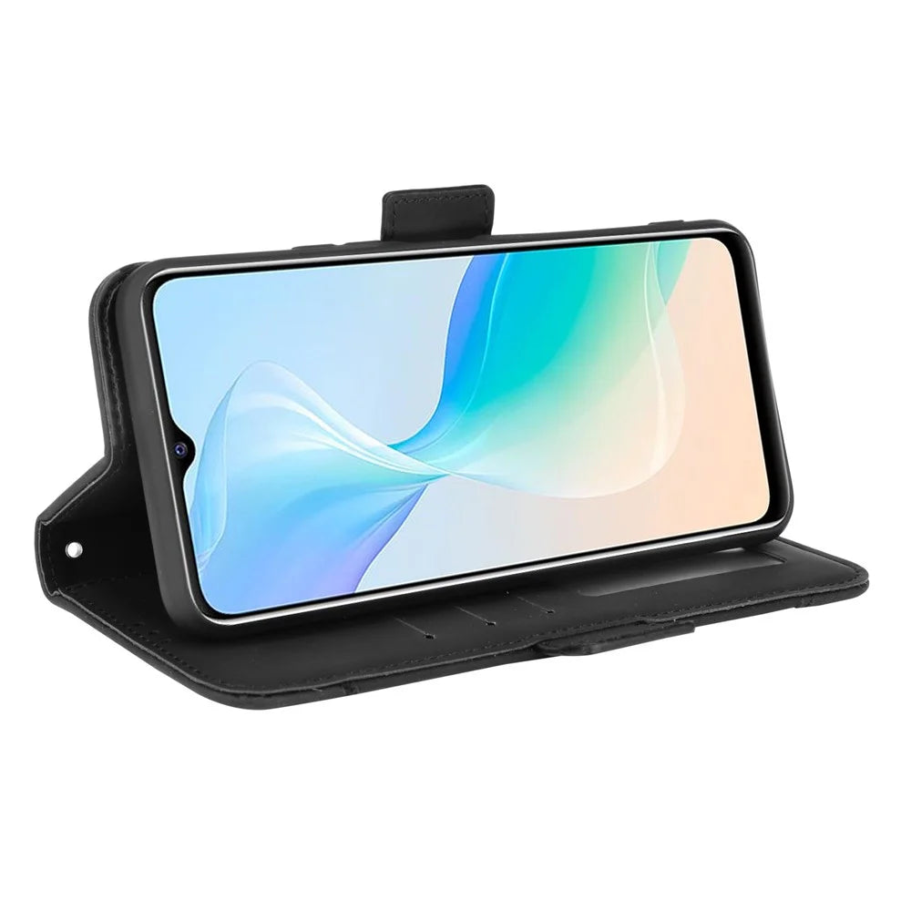 For vivo Y33s 4G / Y21 / Y21s / Y32 4G / Y21t 4G / Y21e 4G / Y21a 4G / Y21G / T1X 4G / Y33t Anti-Drop Flip Phone Case PU Leather + TPU Phone Cover Multiple Card Slot Practical Wallet Stand Design - Black - 4