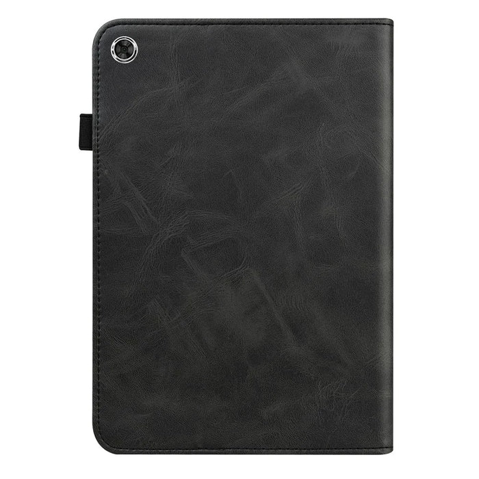Line Imprinted Anti-Fall Multi-Angle Viewing Stand Folio Flip PU Leather Case with Card Slots and Elastic Band for Realme Pad 10.4 - Black - 3