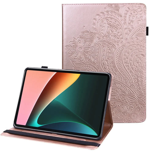 Imprinting Flower Card Slots Stand Design PU Leather Tablet Cover Case for Realme Pad 10.4-inch - Rose Gold - 1
