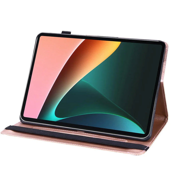 Imprinting Flower Card Slots Stand Design PU Leather Tablet Cover Case for Realme Pad 10.4-inch - Rose Gold - 3