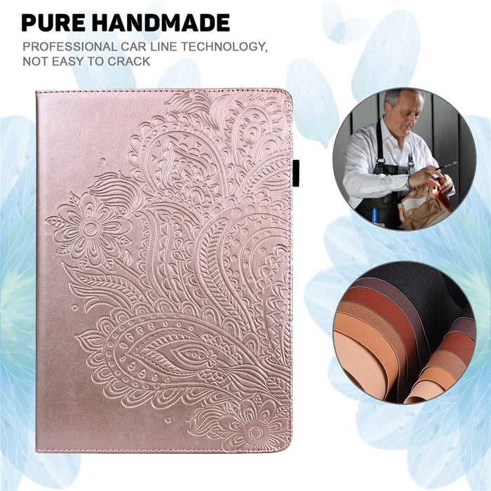 Imprinting Flower Card Slots Stand Design PU Leather Tablet Cover Case for Realme Pad 10.4-inch - Rose Gold - 6