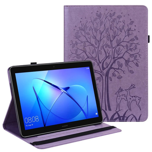 Imprinting Tree Deer Pattern PU Leather Card Slots Tablet Cover Shell with Stand for Realme Pad 10.4-inch - Purple - 1