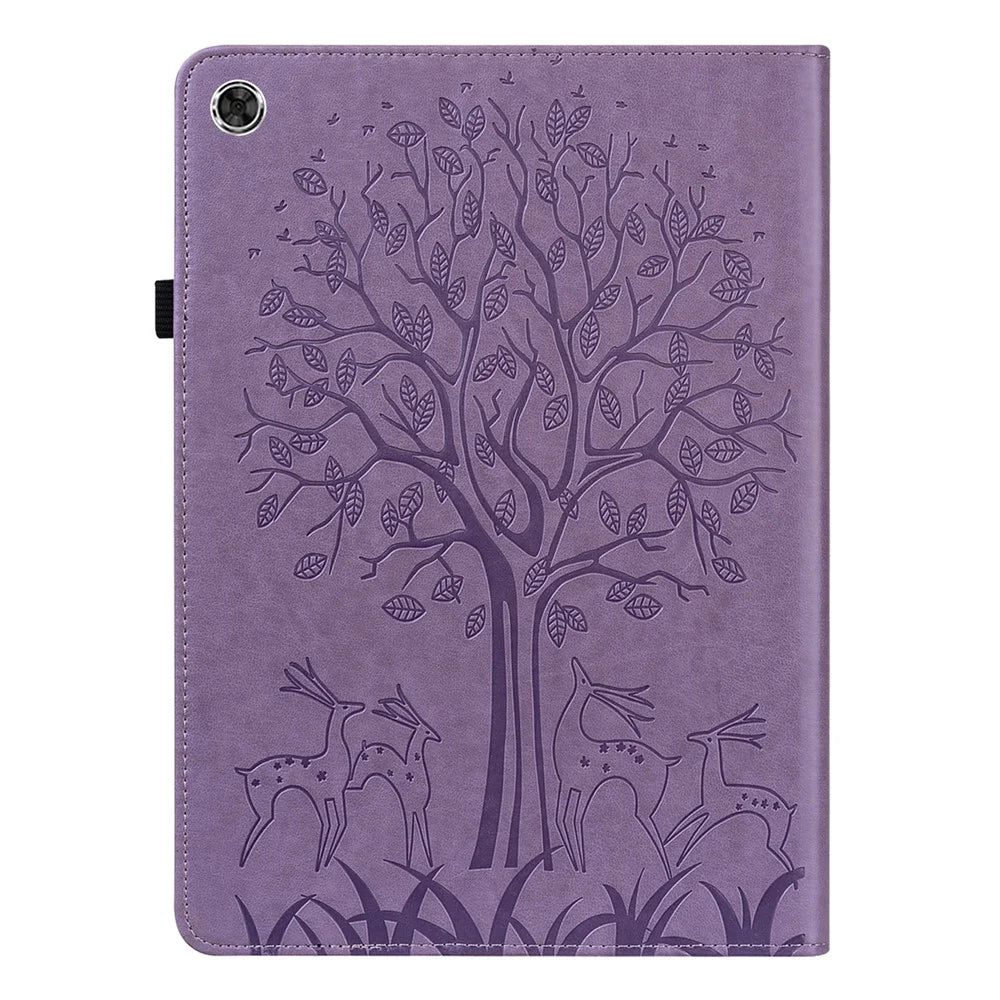 Imprinting Tree Deer Pattern PU Leather Card Slots Tablet Cover Shell with Stand for Realme Pad 10.4-inch - Purple - 2