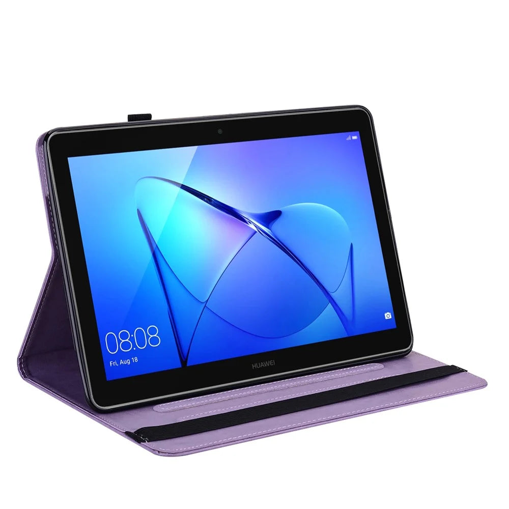 Imprinting Tree Deer Pattern PU Leather Card Slots Tablet Cover Shell with Stand for Realme Pad 10.4-inch - Purple - 4