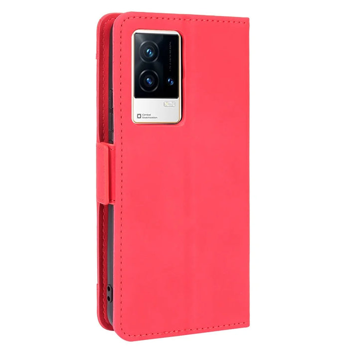 Multiple Card Slot Design Flip Phone Case PU Leather Wallet Cover Protector for vivo iQOO 8 - Red - 3