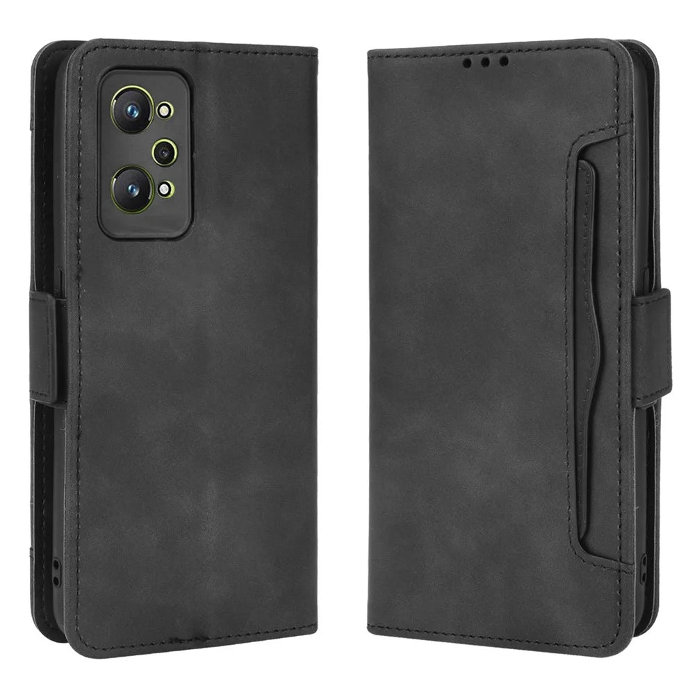For Realme GT Neo2 5G/GT Neo 3T 5G Large Storage Spece Flip Phone Case Multiple Card Slot Design PU Leather Wallet Cover Protector - Black - 1
