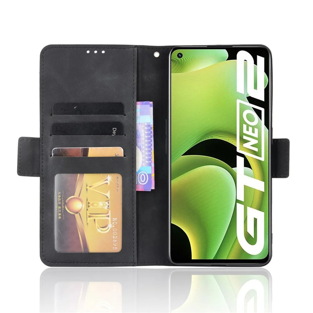 For Realme GT Neo2 5G/GT Neo 3T 5G Large Storage Spece Flip Phone Case Multiple Card Slot Design PU Leather Wallet Cover Protector - Black - 4