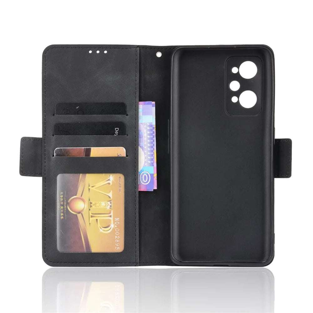 For Realme GT Neo2 5G/GT Neo 3T 5G Large Storage Spece Flip Phone Case Multiple Card Slot Design PU Leather Wallet Cover Protector - Black - 6