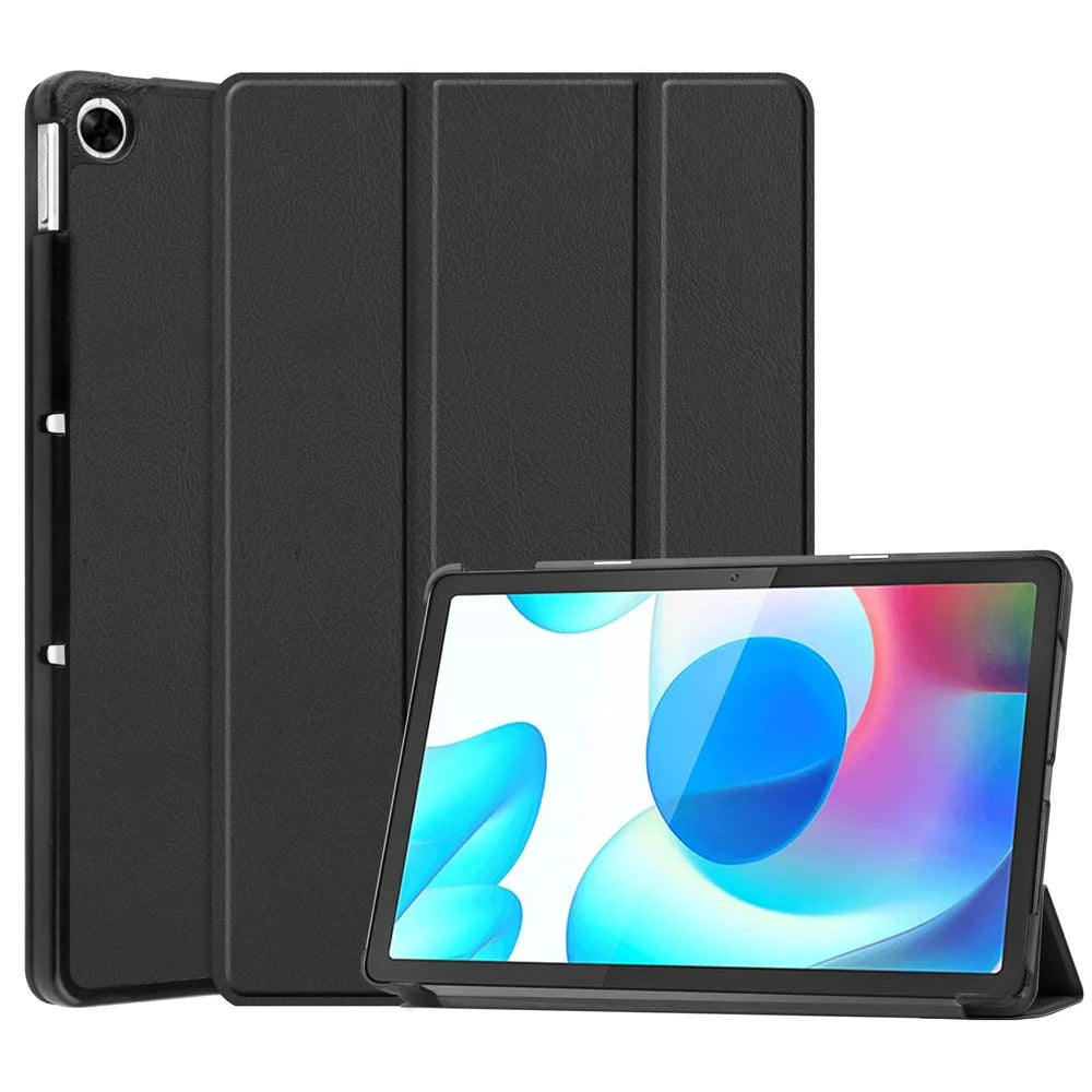 Trifold Stand PU Leather Hard PC Inner Shockproof Protective Tablet Cover for Realme Pad 10.4 - Black - 1