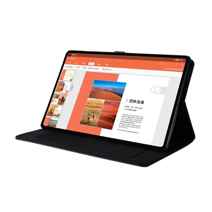 Card Slots Design Cloth Texture PU Leather Folding Folio Stand Cover for Realme Pad 10.4 inch - Black - 4