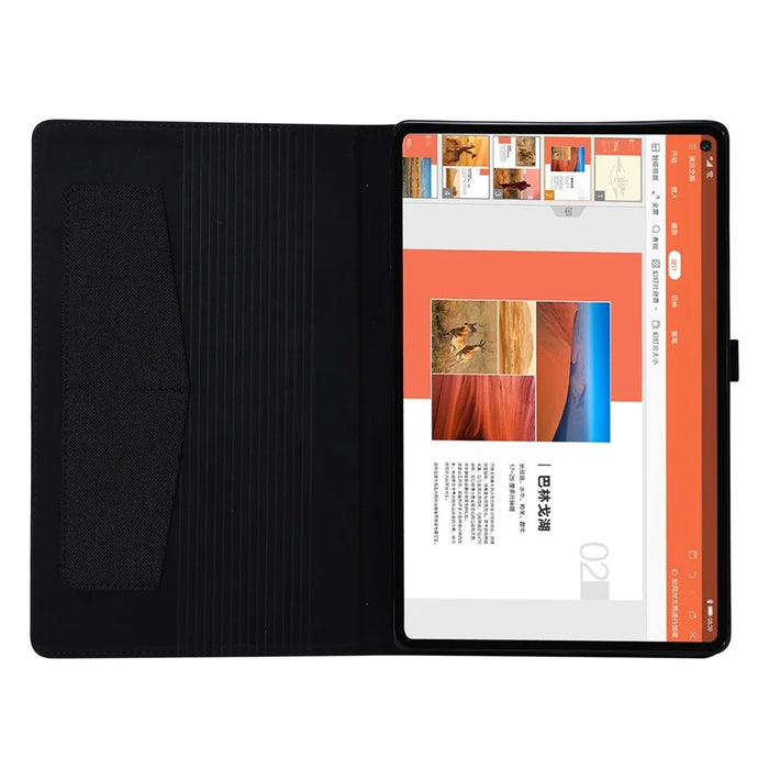 Card Slots Design Cloth Texture PU Leather Folding Folio Stand Cover for Realme Pad 10.4 inch - Black - 5