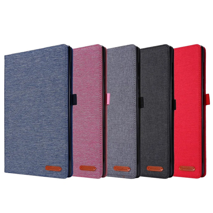 Card Slots Design Cloth Texture PU Leather Folding Folio Stand Cover for Realme Pad 10.4 inch - Black - 6