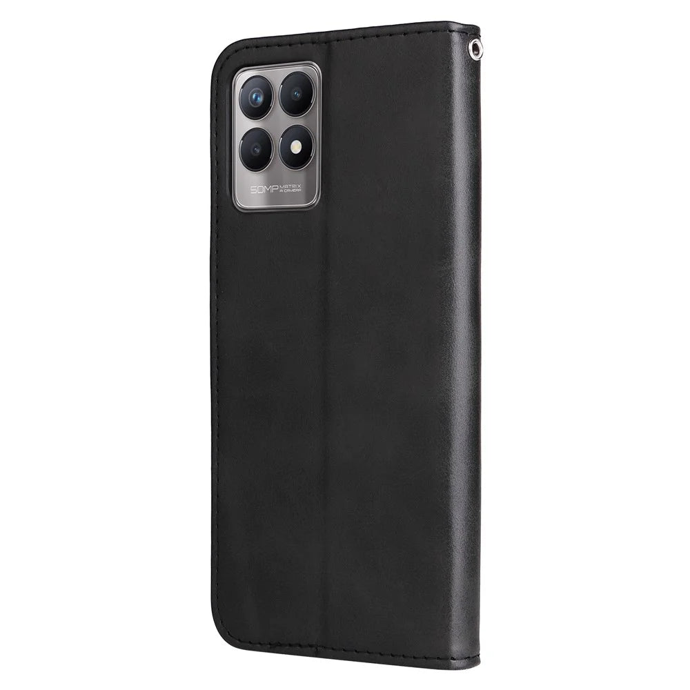 Folio Flip PU Leather Phone Case Zipper Pocket Design Wallet Drop-Resistant Case with Stand for Realme 8i/Narzo 50 4G - Black - 2