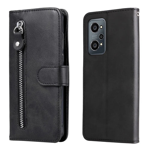 Folding PU Leather Phone Case Zipper Coin Pocket Design Case with Wallet Stand for Realme GT Neo2 5G/GT Neo 3T 5G - Black - 1