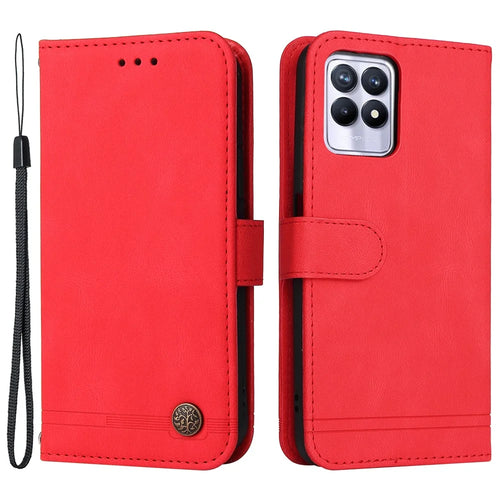 For Realme 8i / Narzo 50 4G Leather Wallet Cases Skin Touch Phone Cover Stand with Strap - Red - 1
