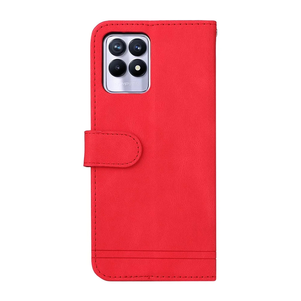 For Realme 8i / Narzo 50 4G Leather Wallet Cases Skin Touch Phone Cover Stand with Strap - Red - 3