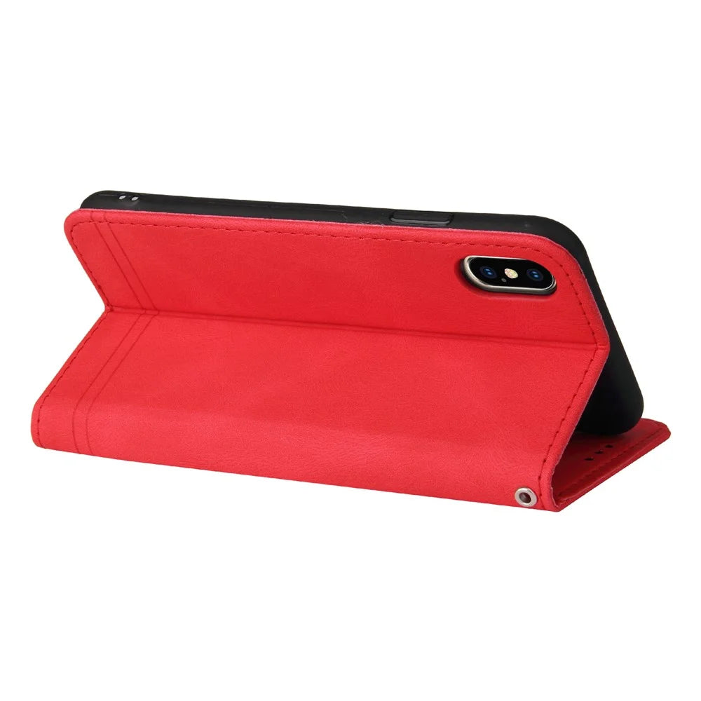 For Realme 8i / Narzo 50 4G Leather Wallet Cases Skin Touch Phone Cover Stand with Strap - Red - 6