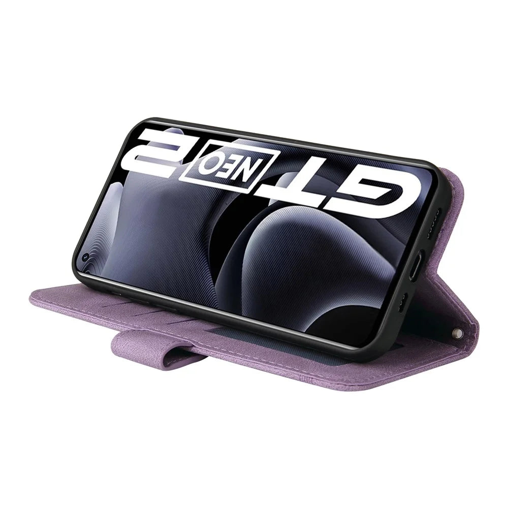 For Realme GT Neo2 5G / GT Neo 3T 5G Leather Wallet Cases Skin Touch Phone Cover Stand with Strap - Purple - 5