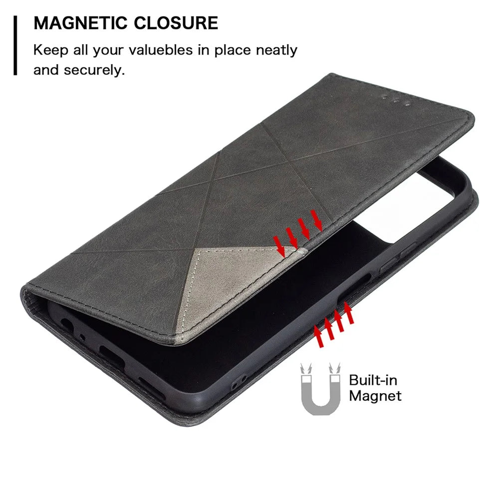 For vivo Y21 Scratch-Resistant Rhombus-Like Protective Phone Cover Imprinting Card Slots Design Leather Stand Phone Case - Black - 3