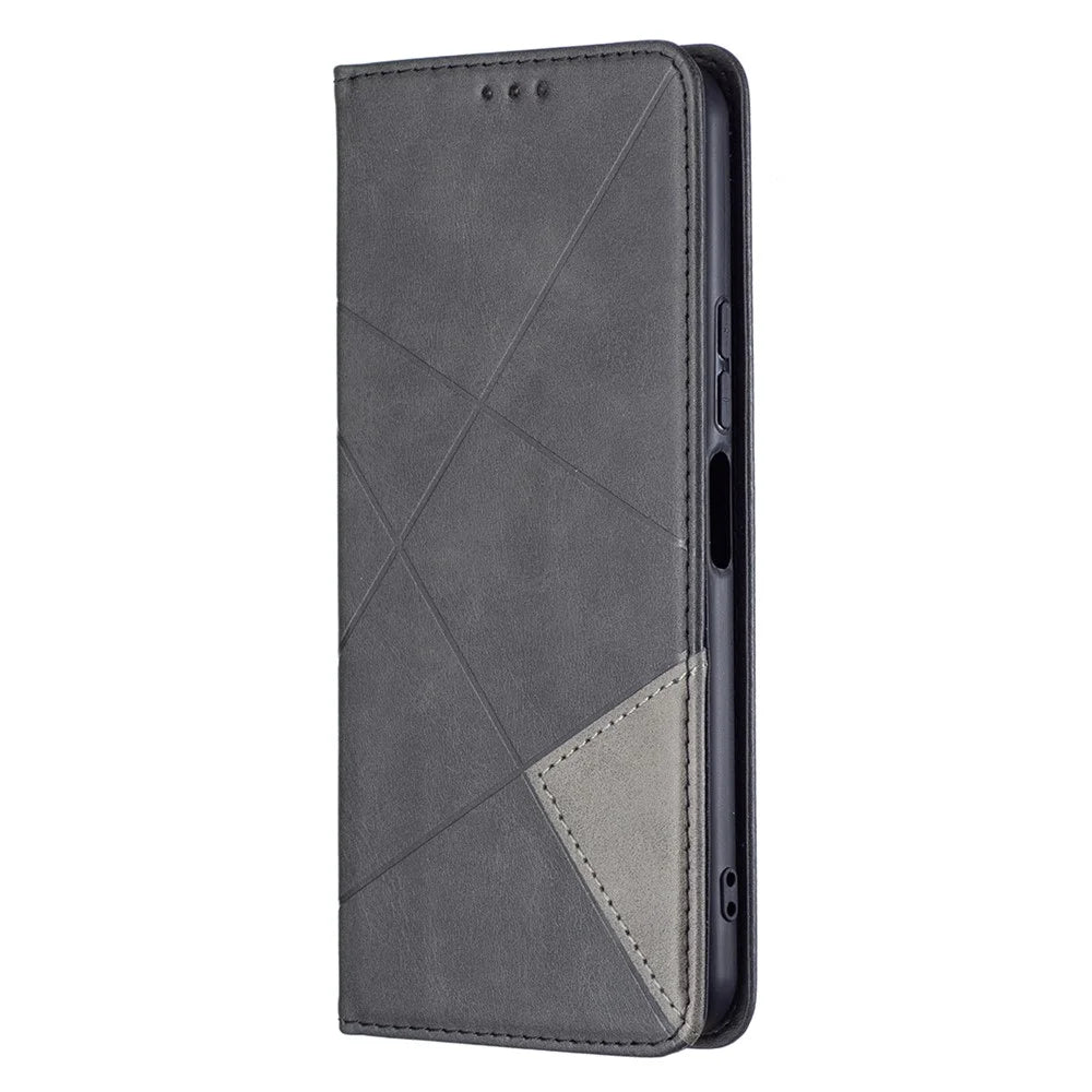 For vivo Y21 Scratch-Resistant Rhombus-Like Protective Phone Cover Imprinting Card Slots Design Leather Stand Phone Case - Black - 5