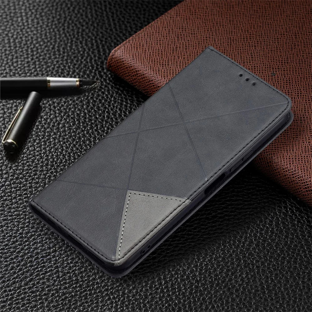 For vivo Y21 Scratch-Resistant Rhombus-Like Protective Phone Cover Imprinting Card Slots Design Leather Stand Phone Case - Black - 7