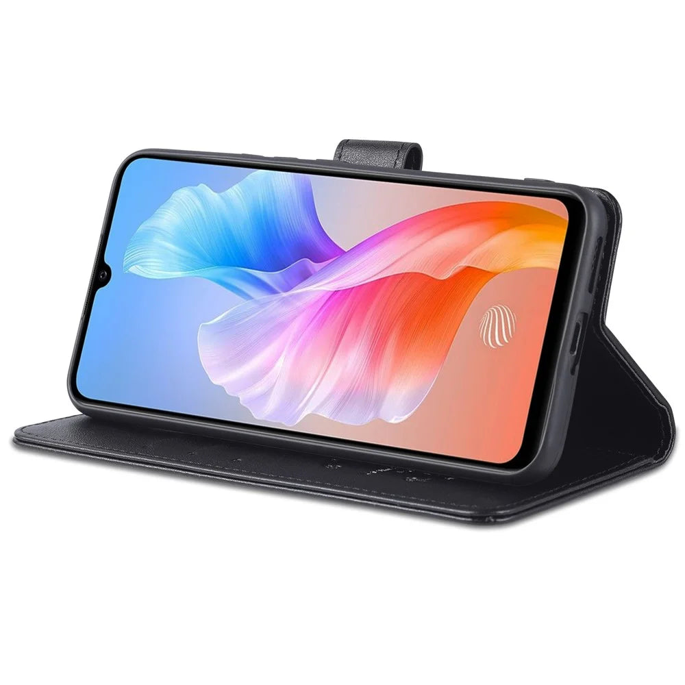 AZNS PU Leather Cover + Soft Inner TPU Case Phone Protector with Stand Wallet for vivo S10e/V23e 4G/V23e 5G - Black - 4