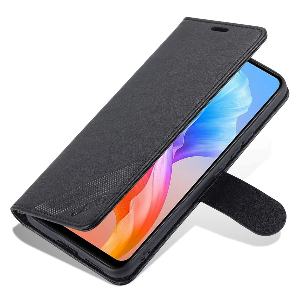 AZNS PU Leather Cover + Soft Inner TPU Case Phone Protector with Stand Wallet for vivo S10e/V23e 4G/V23e 5G - Black - 7
