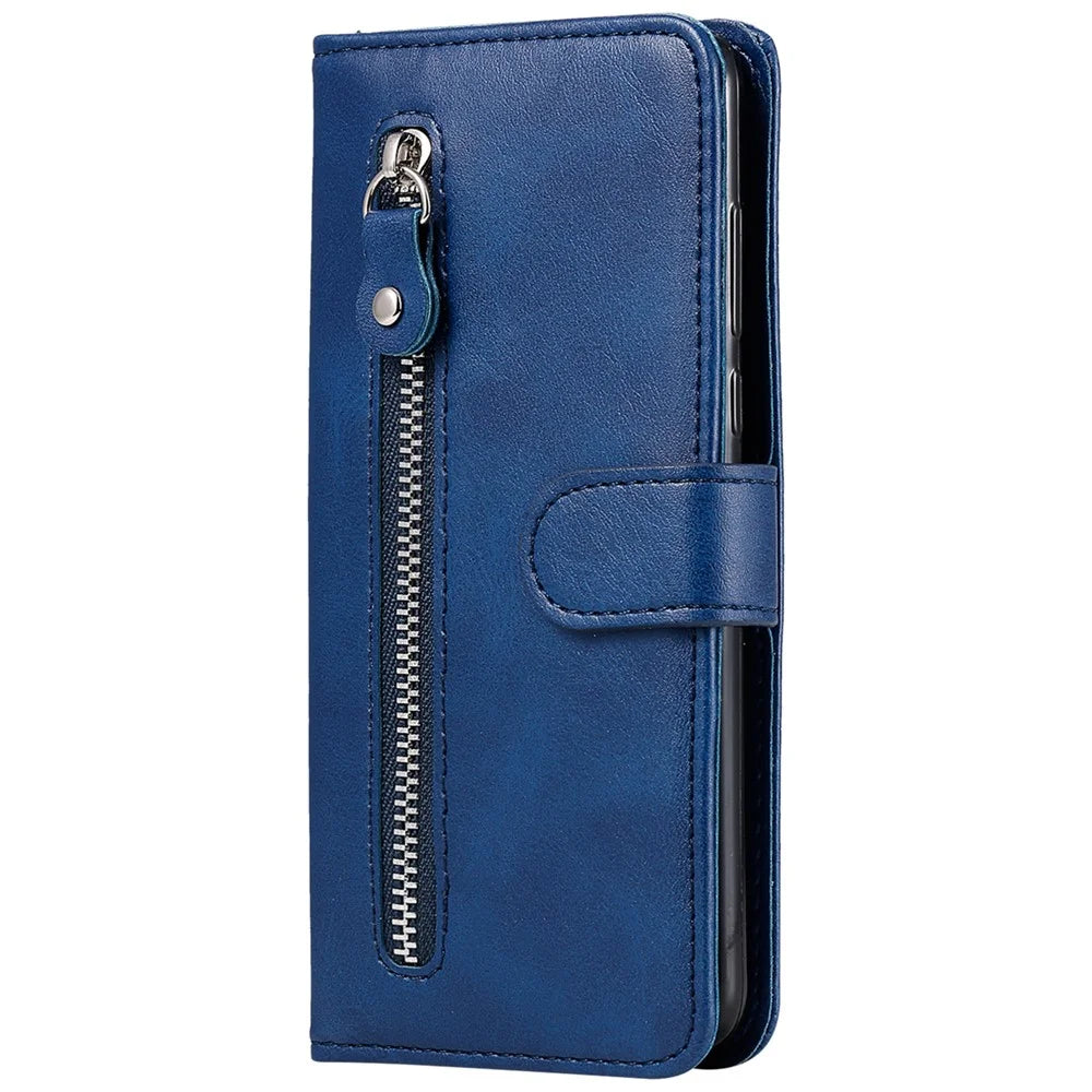 Shockproof Anti-scratch Phone Covering PU Leather Zippered Pocket Phone Case Coin Wallet Stand Folding Case for Realme C21Y/C21/C25Y - Blue - 2