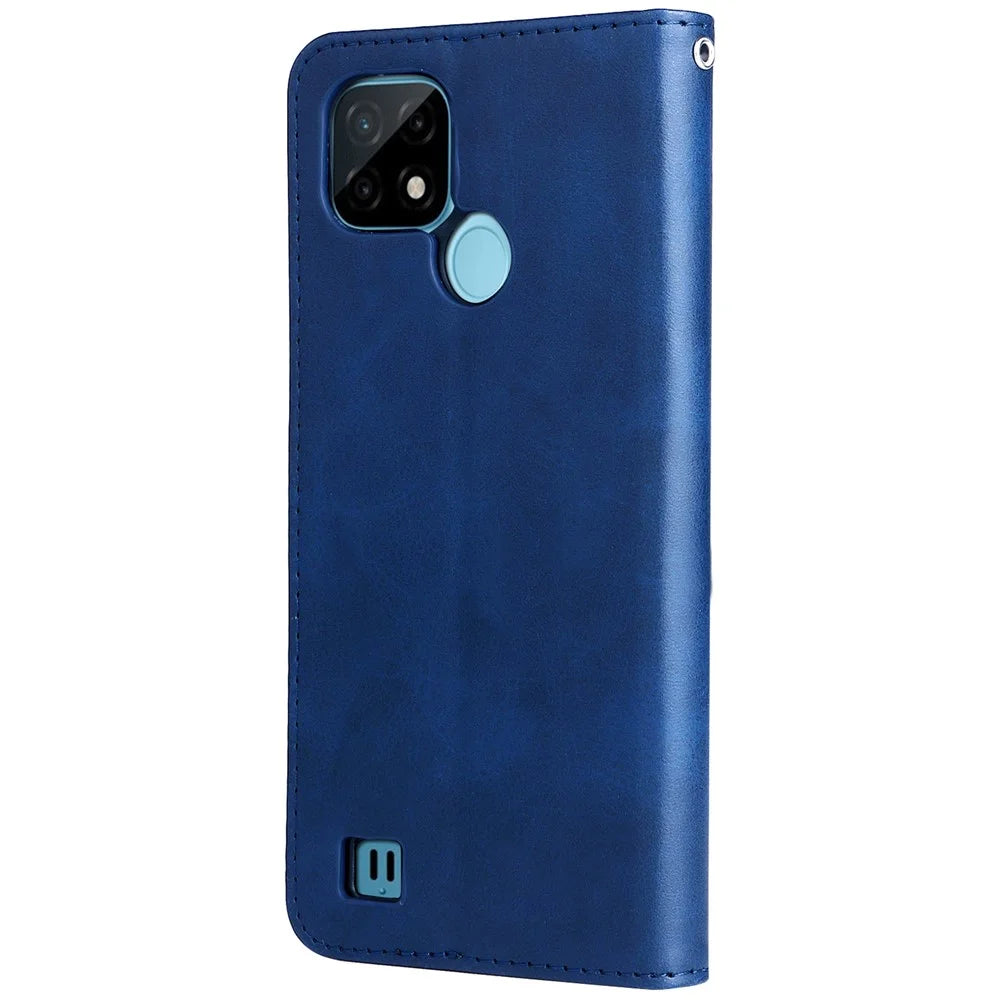 Shockproof Anti-scratch Phone Covering PU Leather Zippered Pocket Phone Case Coin Wallet Stand Folding Case for Realme C21Y/C21/C25Y - Blue - 3