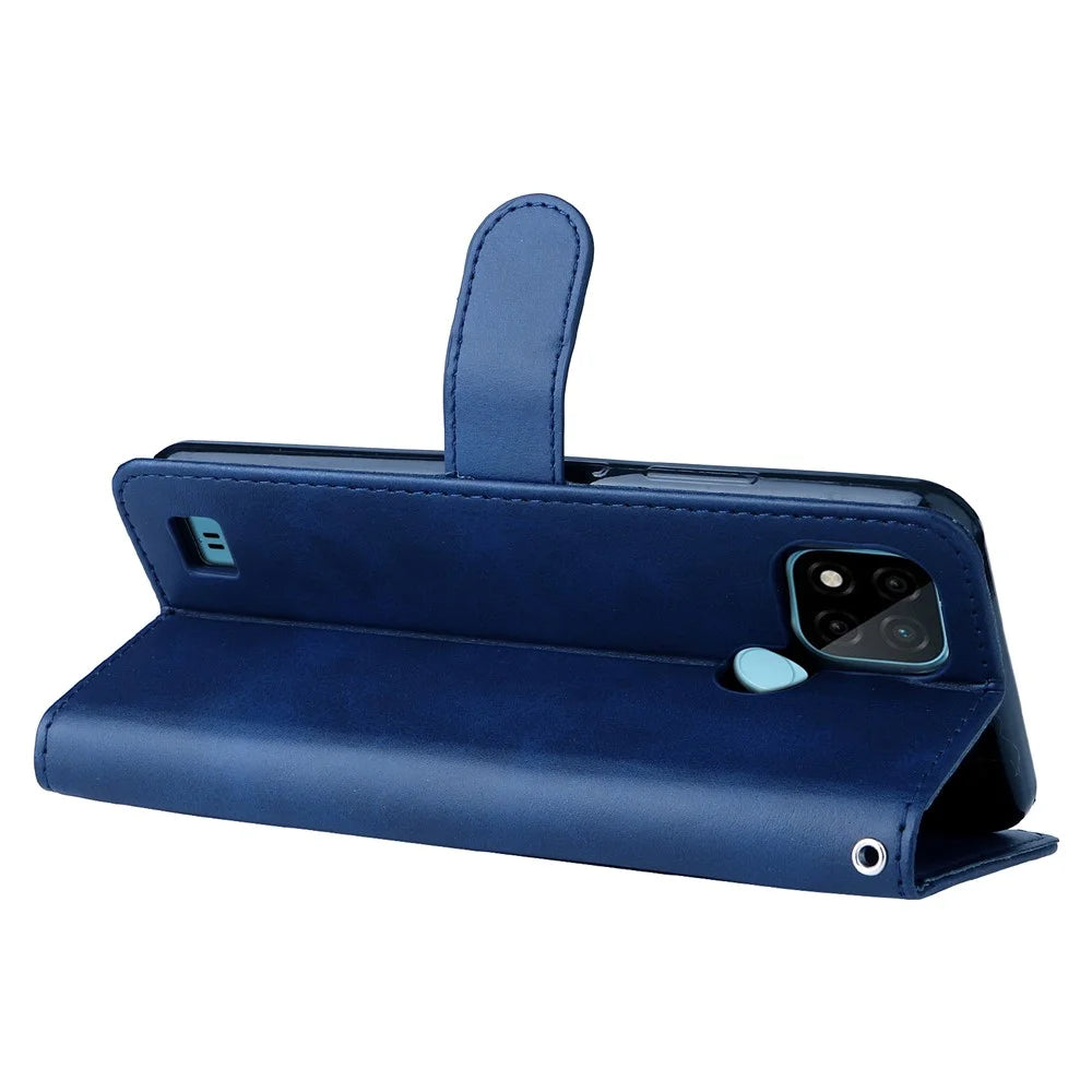 Shockproof Anti-scratch Phone Covering PU Leather Zippered Pocket Phone Case Coin Wallet Stand Folding Case for Realme C21Y/C21/C25Y - Blue - 5