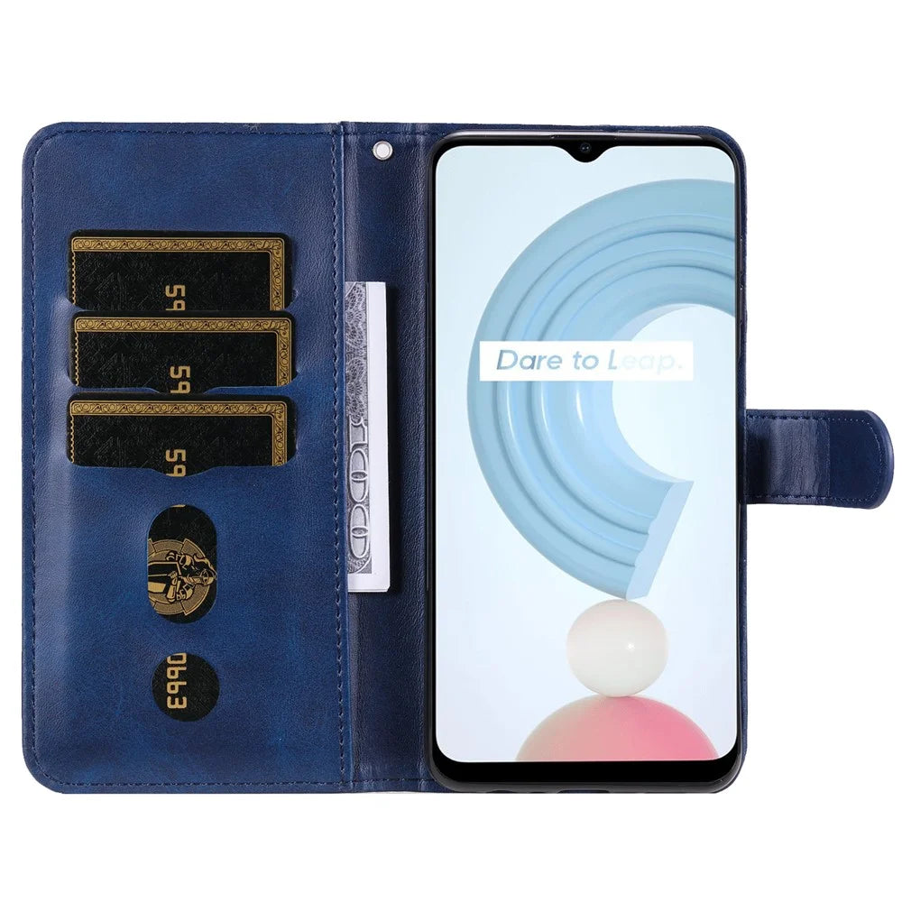 Shockproof Anti-scratch Phone Covering PU Leather Zippered Pocket Phone Case Coin Wallet Stand Folding Case for Realme C21Y/C21/C25Y - Blue - 6