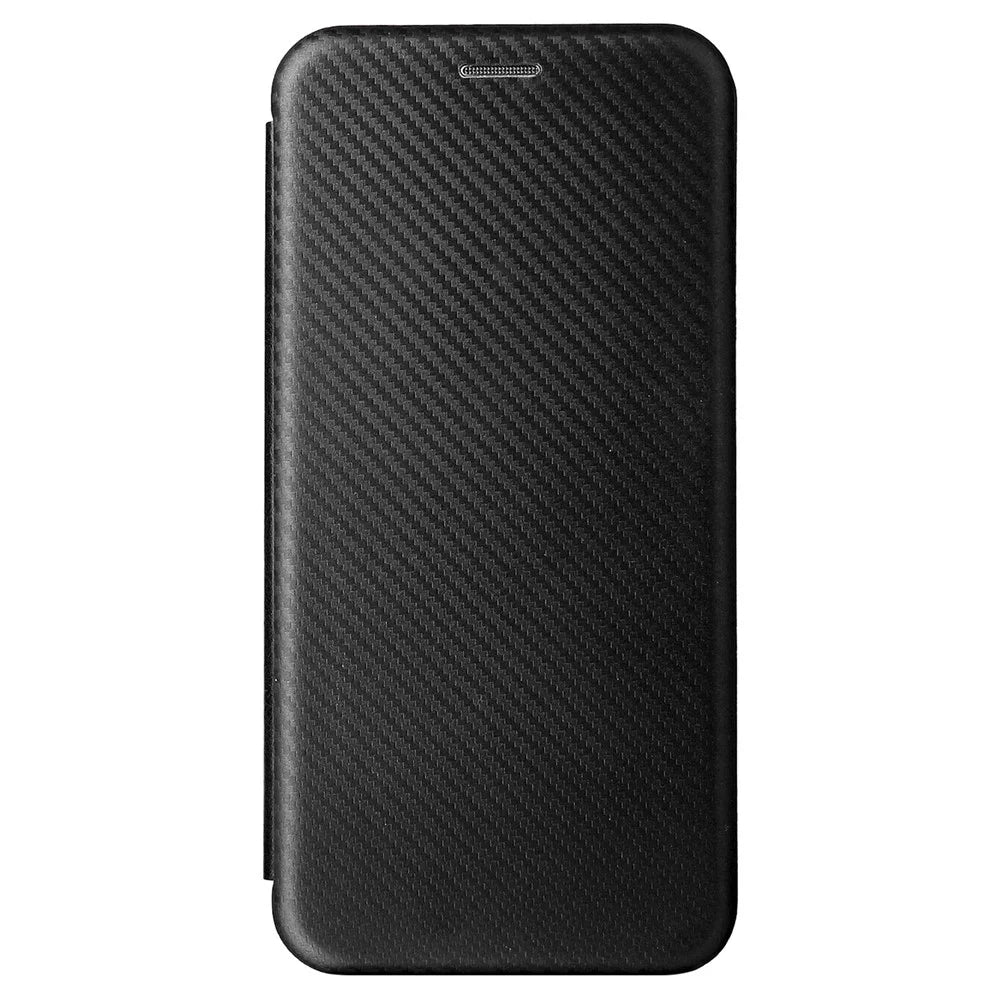 Carbon Fiber Texture PU Leather Case Stand Card Slot Magnetic Auto Closing Phone Case Shell for vivo Y15s / Y15a - Black - 2