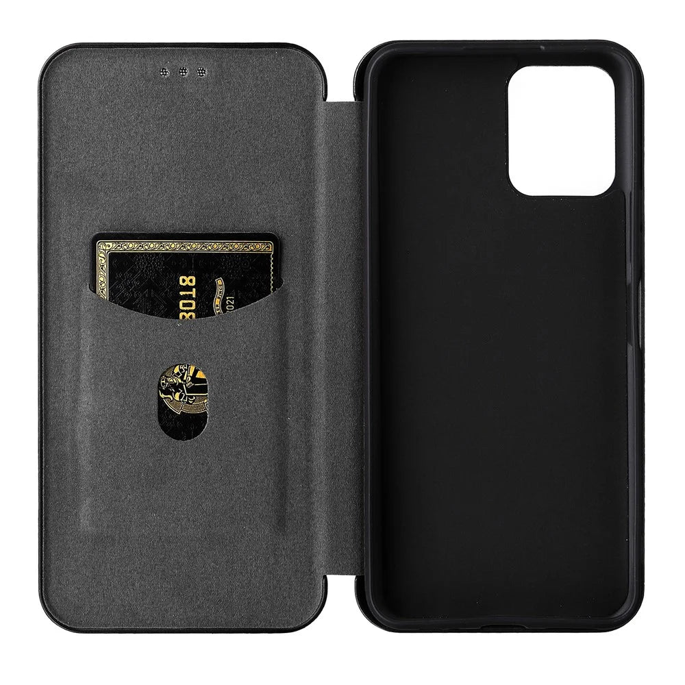 Carbon Fiber Texture PU Leather Case Stand Card Slot Magnetic Auto Closing Phone Case Shell for vivo Y15s / Y15a - Black - 7